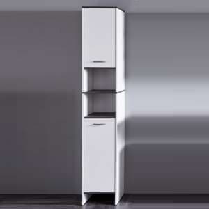 Matis Modern Bathroom Cabinet Tall In White And Smoky Silver - UK