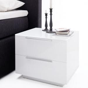Fresh Bedside Cabinet In White Glass Top And High Gloss - UK