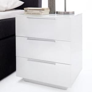 Fresh Tall Bedside Cabinet In White Glass Top And High Gloss - UK