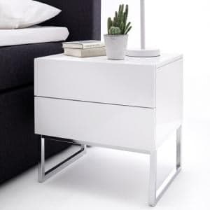 Strada High Gloss Bedside Cabinet With 2 Drawers In White - UK