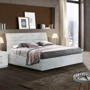Mayon Wooden King Size Bed In White Marble Effect - UK