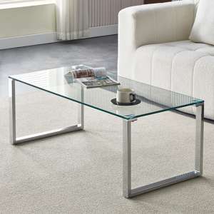 Megan Clear Glass Rectangular Coffee Table With Chrome Legs - UK