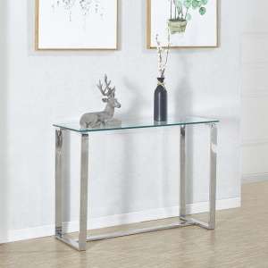 Megan Clear Glass Rectangular Console Table With Chrome Legs - UK