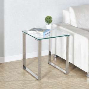 Megan Clear Glass Side Lamp Table With Chrome Legs - UK