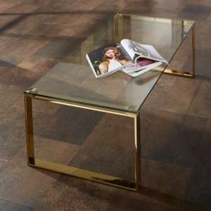 Megan Clear Glass Rectangular Coffee Table With Gold Legs - UK