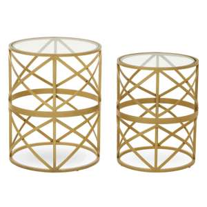 Mekbuda Round Clear Glass Top Nest Of 2 Tables With Gold Frame - UK