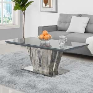 Melange Marble Effect Glass Top High Gloss Coffee Table In Grey - UK