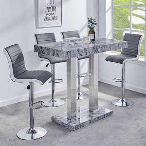 Melange Marble Effect Bar Table With 4 Ritz Grey White Stools - UK