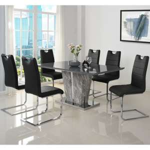 Melange Marble Effect Dining Table With 6 Petra Black Chairs - UK