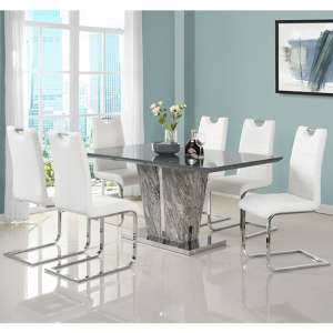 Melange Marble Effect Dining Table 6 Petra White Chairs - UK