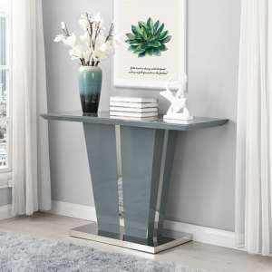 Memphis High Gloss Console Table In Grey With Glass Top - UK