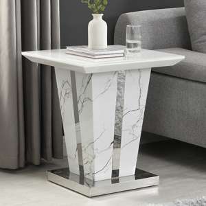 Memphis Gloss Lamp Table In Vida Marble Effect With Glass Top - UK