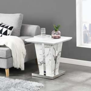 Memphis Gloss Lamp Table In Diva Marble Effect With Glass Top - UK