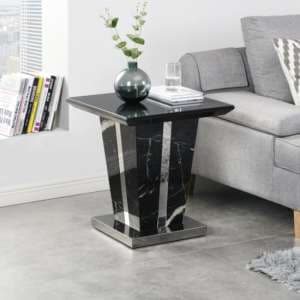 Memphis Gloss Lamp Table In Milano Marble Effect With Glass Top - UK