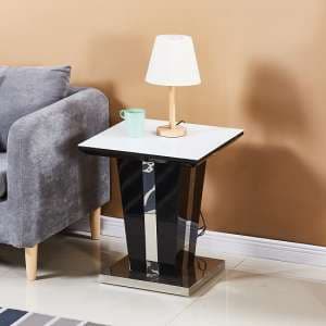 Memphis Glass Lamp Table Square In White With Black High Gloss - UK