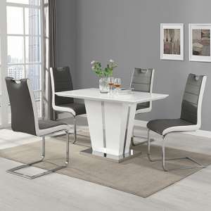 Memphis Small White Gloss Dining Table 4 Petra Grey Chairs - UK