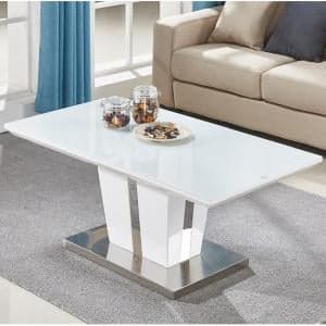Memphis High Gloss Coffee Table In White With Glass Top - UK