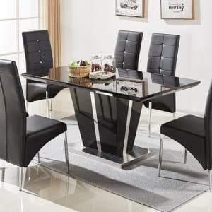 Memphis Large High Gloss Dining Table In Black With Glass Top - UK
