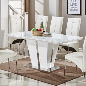 Memphis Large High Gloss Dining Table In White With Glass Top - UK