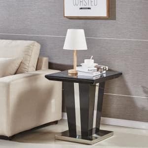 Memphis High Gloss Lamp Table In Black With Glass Top - UK