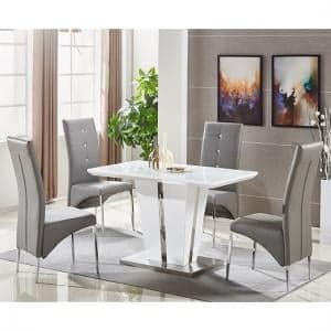 Memphis Small White Gloss Dining Table 4 Vesta Grey Chairs - UK