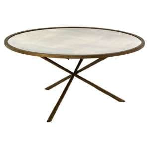 Menkent Round Glass Top Coffee Table With Antique Brass Frame - UK