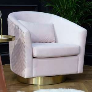 Menkib Upholstered Velvet Tub Chair In Soft Pink - UK