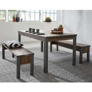 Merano Dining Table In Old Wood Matera Grey Legs With 2 Benches - UK