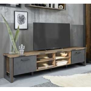 Merano Wooden TV Stand Wide In Old Wood With Matera Grey And LED - UK