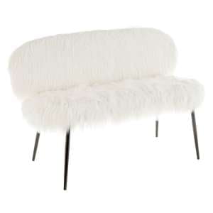 Merope Upholstered Faux Fur Sofa With Black Metal Legs In White - UK