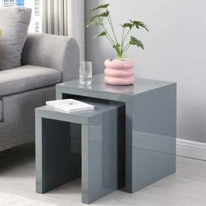 Metro Square High Gloss Set Of 2 Nesting Tables In Grey - UK