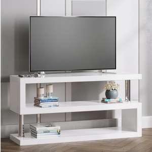 Miami High Gloss S Shape Design TV Stand In White - UK