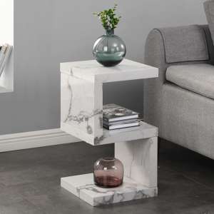 Miami High Gloss S Shape Side Table In Diva Marble Effect - UK
