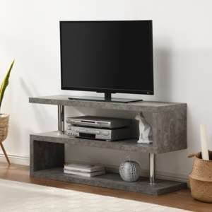 Miami Wooden S Shape Design TV Stand In Concrete Effect - UK