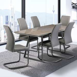 Michton Extending Grey Oak Glass Dining Table With 6 Chairs - UK