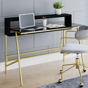 Mickley Smoked Glass Top Computer Desk With Gold Frame - UK