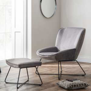 Magali Velvet Bedroom Chair With Stool In Grey - UK