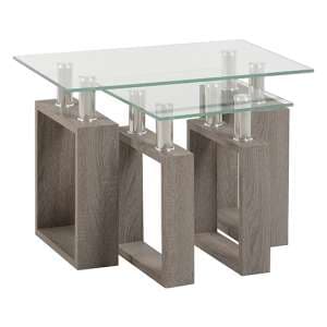 Medrano Nest of Tables In Light Charcoal With Clear Glass Top - UK