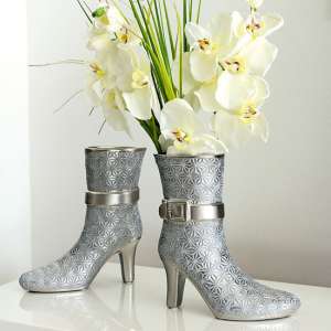 Milano Ceramic Set Of 2 Boots Vases In Silver - UK