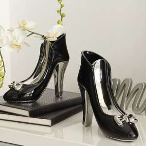 Milano Ceramic Set Of 2 High Heel Vases In Black And Silver - UK