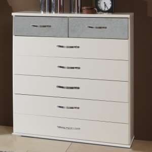 Milden Chest Of Drawers Wide In White And Concrete Grey - UK