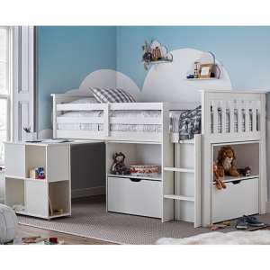 Milo Wooden Single Bunk Bed With Desk And Storage In White - UK