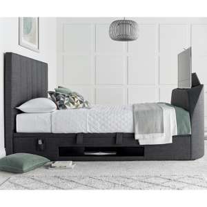 Milton Ottoman Pendle Fabric Double TV Bed In Slate - UK