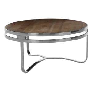 Mintaka Round Wooden Coffee Table With Silver Frame In Natural - UK