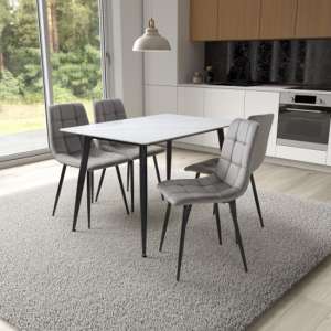 Modico 1.2m White Ceramic Dining Table With 4 Massa Grey Chairs - UK