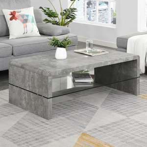 Momo Coffee Table In Concrete Effect With Glass Undershelf - UK