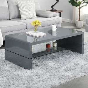 Momo High Gloss Coffee Table In Grey With Glass Undershelf - UK