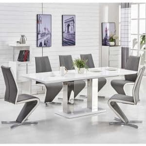 Monton Small Extending White Dining Table 6 Gia Grey Chairs - UK