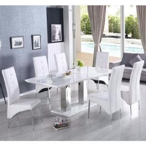 Monton Small Extending White Dining Table 6 Vesta White Chairs - UK