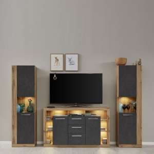 Monza Living Room Set In Wotan Oak And Matera With LED - UK
